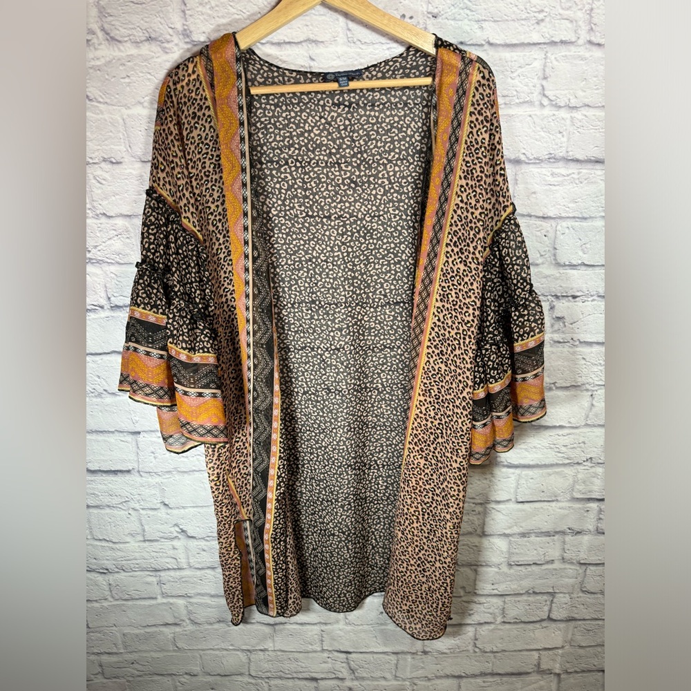 Democracy 3/4 sleeve double ruffle‎ stripe animal print kimono size small/medium - Picture 2 of 6